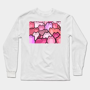 Cute Clowder of Pink Cats and Kitten Stacked Long Sleeve T-Shirt